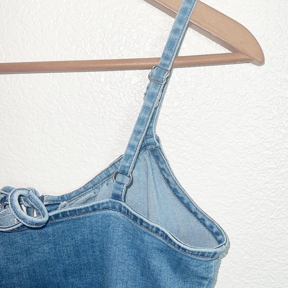 Hollister Chambray Tank Fitted Bodycon Tie Keyhole Front Pull On Mini Dress - Picture 7 of 10